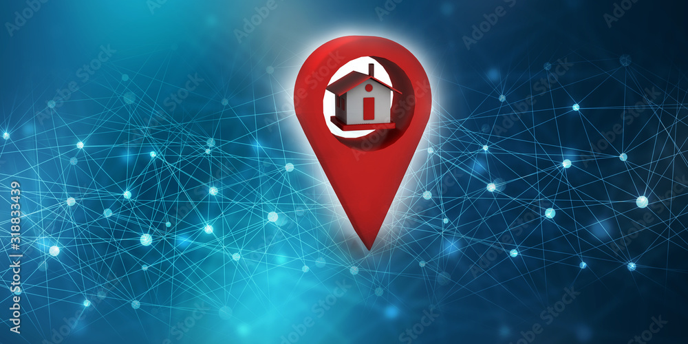 Aufkleber 3d illustration search for property.a map with large red gps pointer containing