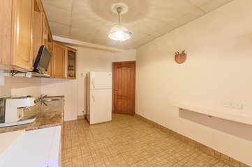 Russia, Moscow- September 10, 2019: interior room apartment modern bright cozy atmosphere. general cleaning, home decoration, preparation of house for sale. kitchen, dining area