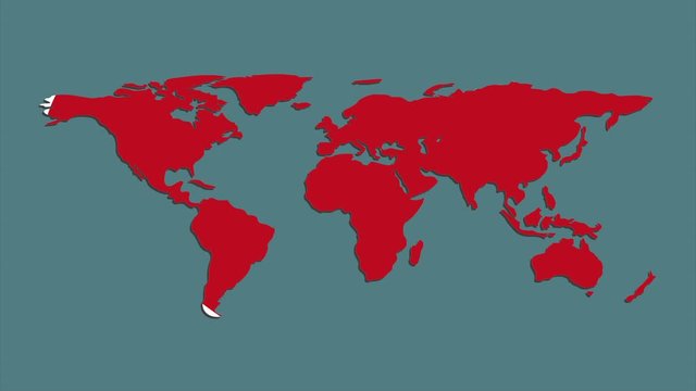Danger from China spreads all over the earth. Countries on the world map are highlighted in red. Motion graphics.