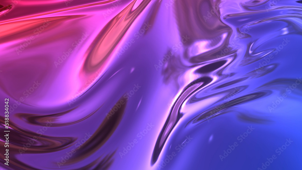 Aufkleber 3d render beautiful folds of foil with gradient iridescent blue red color in full screen, as clean f