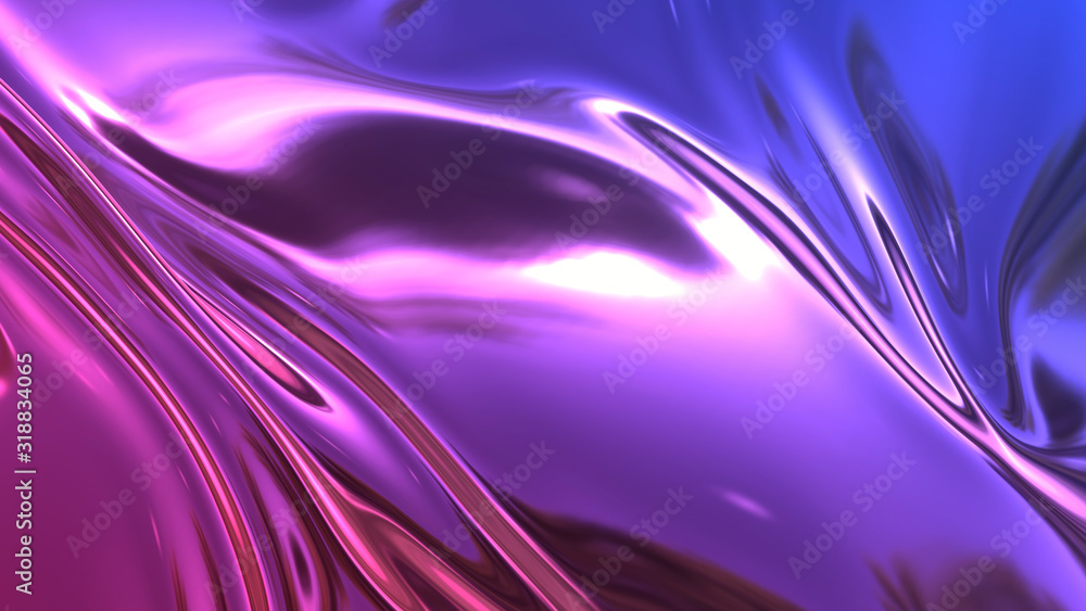 Aufkleber 3d render beautiful folds of foil with gradient iridescent blue red color in full screen, as clean f