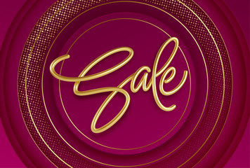 Advertising with sale golden lettering. Shopping promotion design. Realistic 3d illustration. Vector illustration