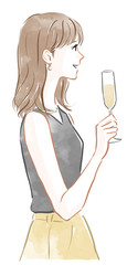 シャンパングラスを持った女性