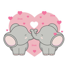 Cute card with loving couple of elephant.