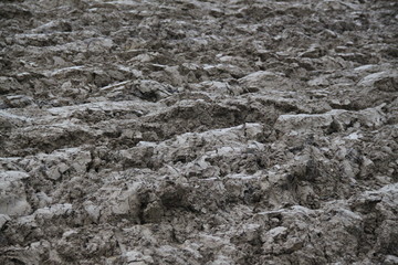 Sticky clay soil humid plowed field