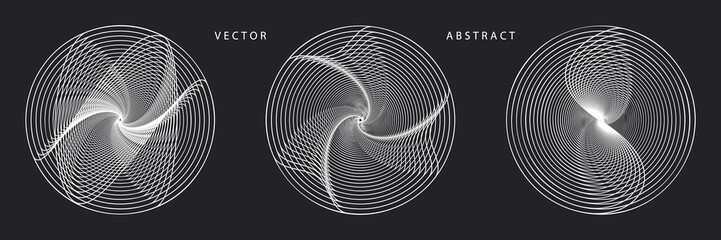 Set of Monochrome Futuristic Graphic Elements on Dark Background. Abstract Vector Symbols.