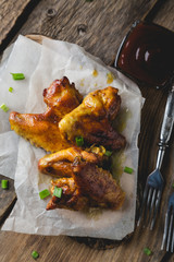 Fried chicken wings with barbecue sauce