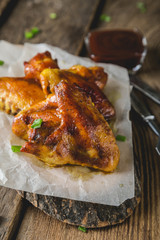 Fried chicken wings with barbecue sauce