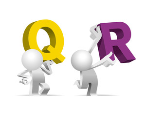 Simplified man Presenting Big Giant Alphabet Q & R