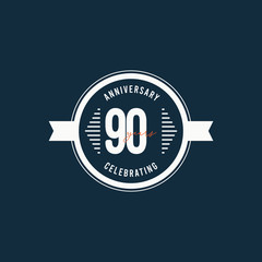 90 Years Anniversary Celebrations Retro Circle Vector Template Design Illustration
