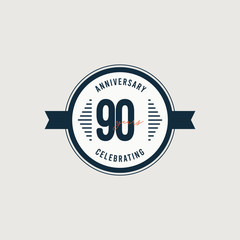 90 Years Anniversary Celebrations Retro Circle Vector Template Design Illustration