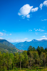 Fototapeta na wymiar Panoramic View over Menaggio Village and Lake Como with Mountain in Lombardy, Italy.