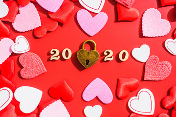 Background to decorate Valentine's Day 2020 with hearts and padlock.