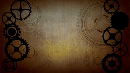 Vintage steampunk cogs gears and wheels, Frame background. Old retro paper canvas. Wallpaper.