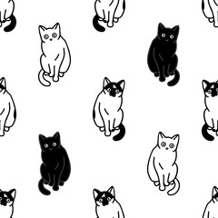 Seamless pattern with cute black and white cats. Texture for wallpapers, stationery, fabric, wrap, web page backgrounds, vector illustration
