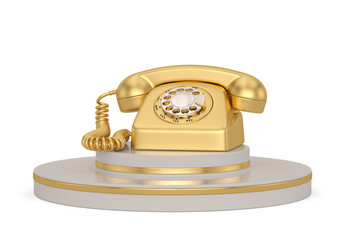 Financial concept Gold Vintage Styled Rotary Phone in white background 3d illustration