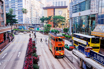 Traffic on the street of Hong Kong City.
