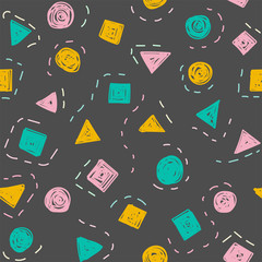 Simple cute geometry shape color doodle seamless pattern background