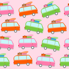 Colorful travel car seamless pattern background