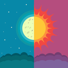 The Sun and The Moon on dual composition as concept of spring and autumn equinox - obrazy, fototapety, plakaty