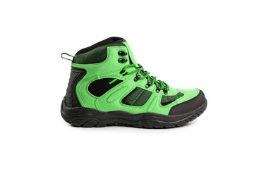 men's winter boots green for expeditions of travel isolated the a white background