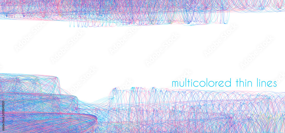 Poster Background with multicolored thin lines on a white. Vector pattern