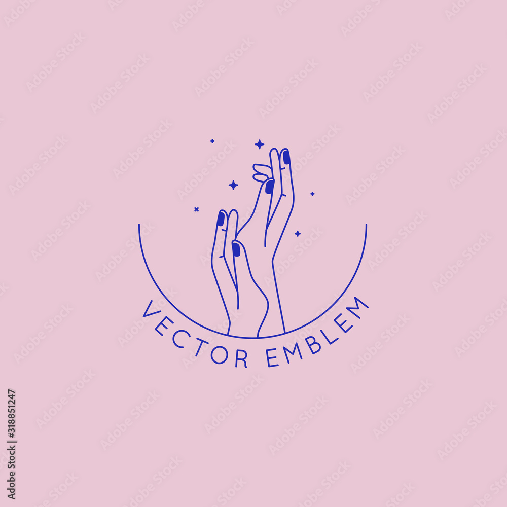 Poster Vector set of abstract logo design template in simple linear style - hands and stars