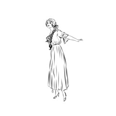 Woman In Art Nouveau Style, Fashion Female Silhouette, Hand Drawn Stylish Accessories, Vintage Clothes. 