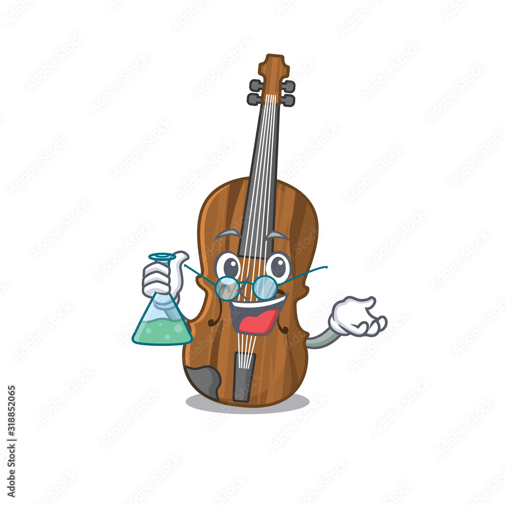 Wall mural Smart Professor violin cartoon character with glass tube