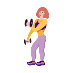 Strong woman with dumbbells in hands in sportswear isolated.Female athlete Sports girl.