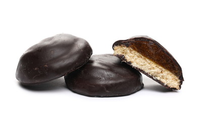 Chocolate honey cakes isolated on white background