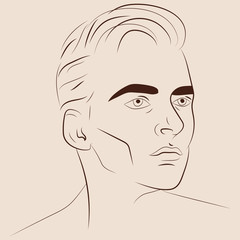 Hand drawn portrait of handsome man. Vector illustration