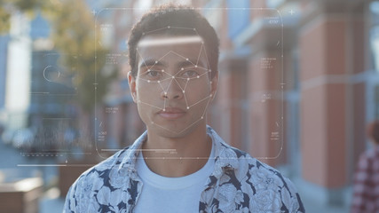 Future. Face Detection. Technological 3d Scanning. Biometric Facial Recognition. Face Id....