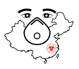 Mask respirator and map of China. Novel coronavirus - 2019-nCoV, WUHAN virus concept. 2019-nCoV text. Chinese coronavirus outbreak.