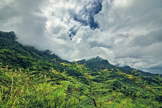 mountain and beautiful rain clund . Landscape background.