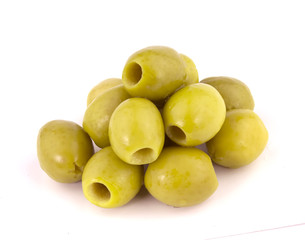 Green olives isolated on white background