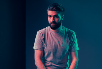 Neon portrait of a young attractive man