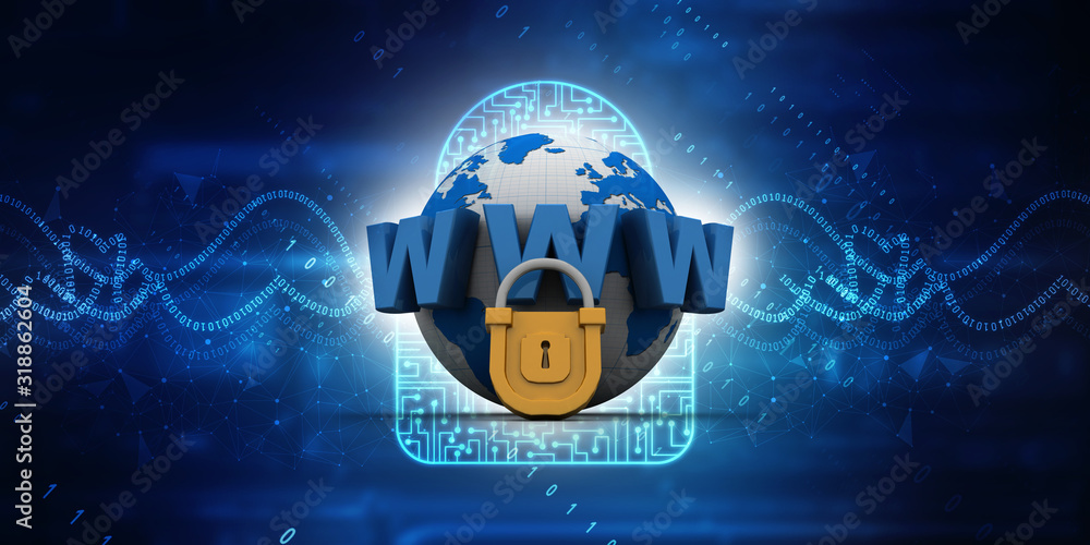 Poster 3d rendering padlock with www