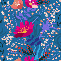 Seamless pattern with flowers and leaves. - 318862810