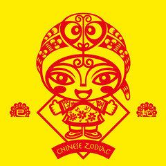 Paper Cutting Girl Chinese zodiac Snake