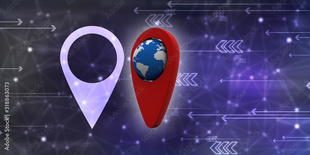 Fototapete 3d rendering red map pointer