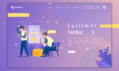 Landing page with illustration of customer feedback concept