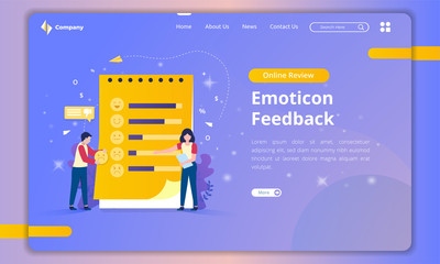 Landing page with emoticon list illustrations for customer feedback