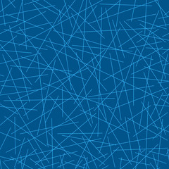 Seamless pattern of random simple lines, blue abstract geometric chaotic lines on trend blue background, vector illustration