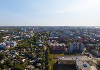 School in Tomsk city. Aerial, summer, sunny