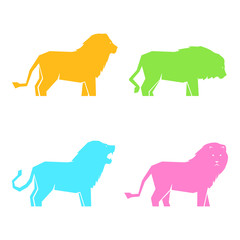 Set of multi-colored lions in different poses, vector illustration