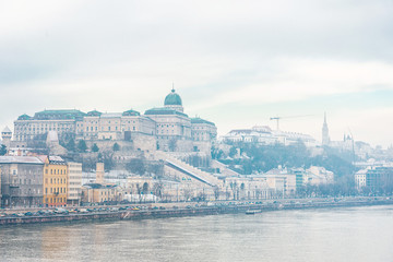 Naklejka premium BUDAPEST, HUNGARY - January 16,2018: view of historic architectural in Budapest from Danube