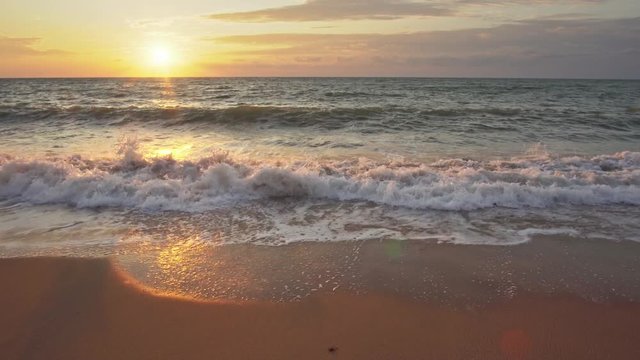 Beautiful wave seascape. Sundown on the sea shore. Nature composition.