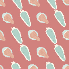 Vector seamless pattern with almond tasty sweets. Pink background