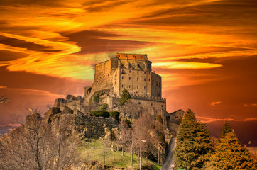 Sunset on the Sacra di San Michele in Turin